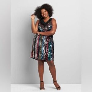 Lane Bryant Multicolored Sequin Party Dress With Satin Belt Sz 20